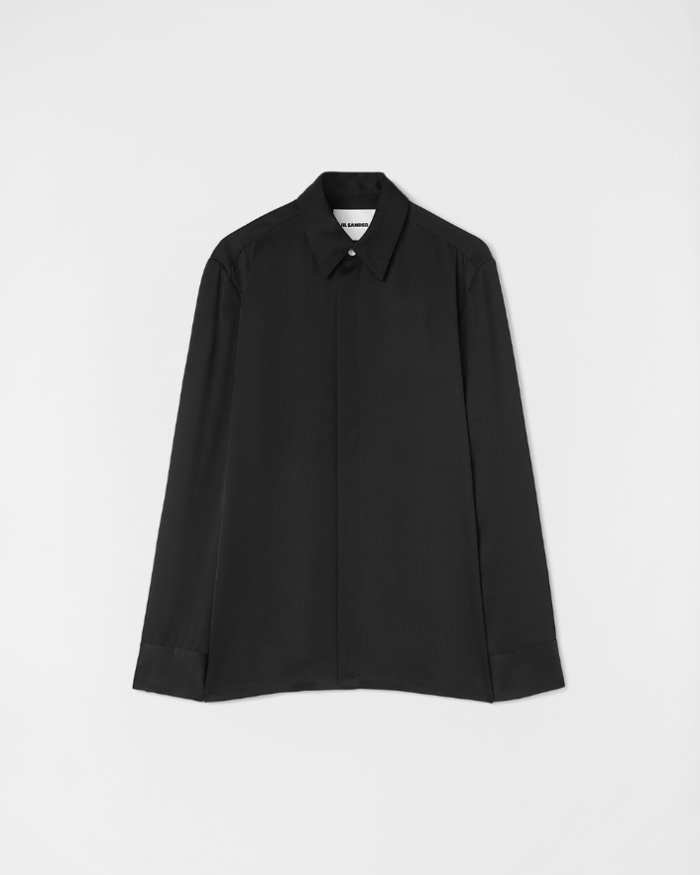 Long sleeved heavy viscose silk twill shirt with satin effect cuffs