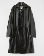 Fully-lined leather coat with vinyl finishing
