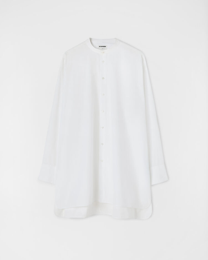 Long cotton poplin shirt with dropped shoulders and embroidered Jil Sander monogram