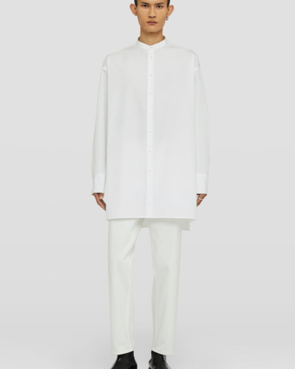 Long cotton poplin shirt with dropped shoulders and embroidered Jil Sander monogram