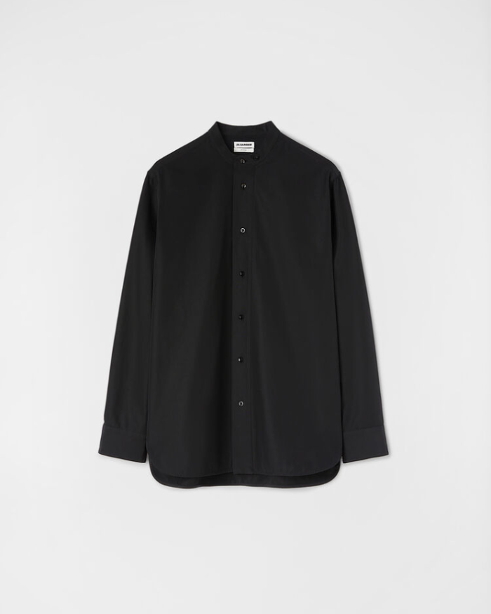 Long-sleeved cotton shirt with rounded hem and embroidered Jil Sander monogram