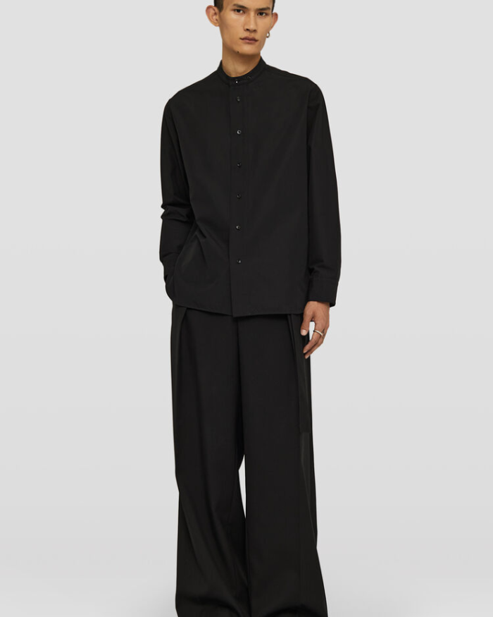 Long-sleeved cotton shirt with rounded hem and embroidered Jil Sander monogram