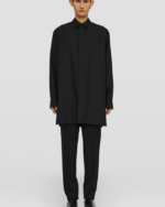 Long-sleeved silk shirt with side splits, framed hem and embroidered Jil Sander monogram