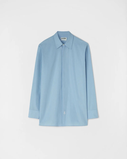 Cotton straight-fit shirt with pointed collar and embroidered Jil Sander monogram