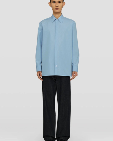 Cotton straight-fit shirt with pointed collar and embroidered Jil Sander monogram