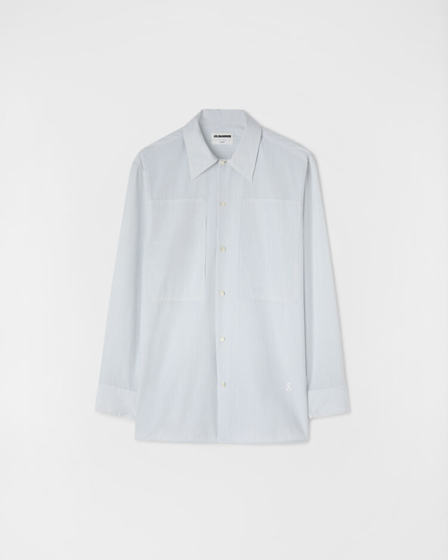 Cotton straight-fit shirt with flat pointed collar and embroidered Jil Sander monogram