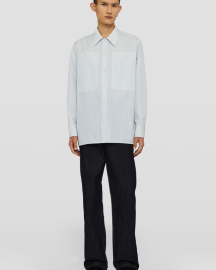 Cotton straight-fit shirt with flat pointed collar and embroidered Jil Sander monogram