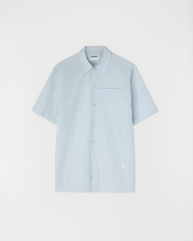 Cotton boxy-fit short-sleeved shirt with flat pointed collar and embroidered Jil Sander monogram