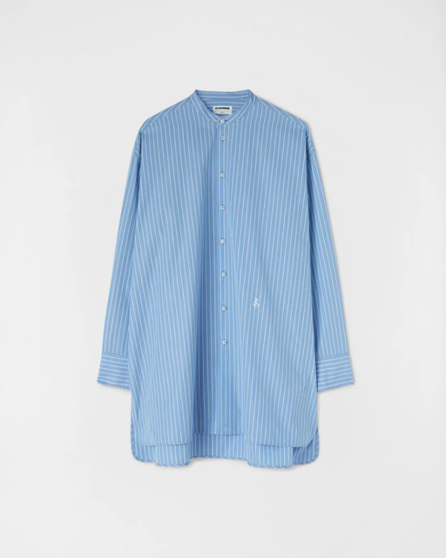 Cotton relaxed-fit long shirt with embroidered Jil Sander monogram