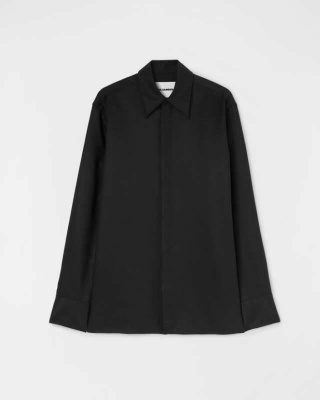 Long sleeved silk and wool saglia shirt with side slits