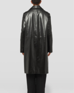 Fully-lined leather coat with vinyl finishing