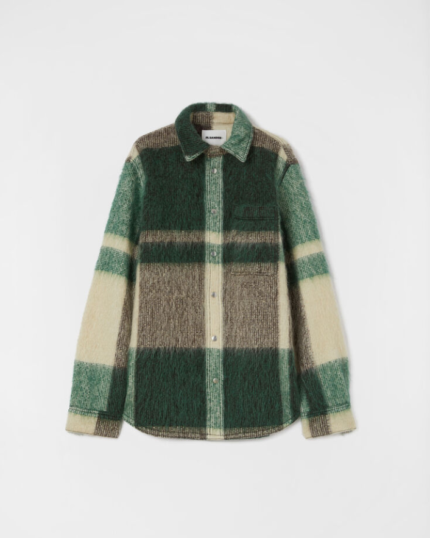 Long sleeved mohair and silk knit checked overshirt