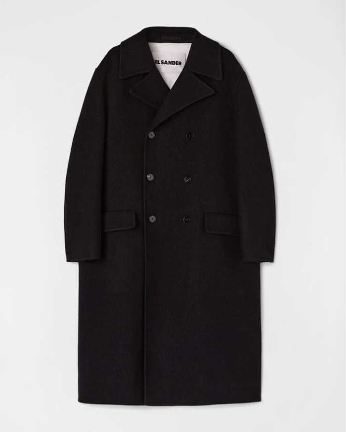 Half-lined double-breasted felted virgin wool coat