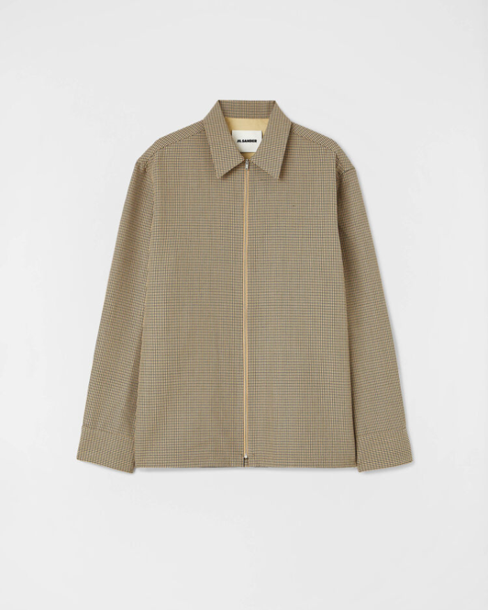 Long-sleeved wool shirt with front zip closure