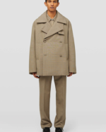 Long-sleeved wool shirt with front zip closure