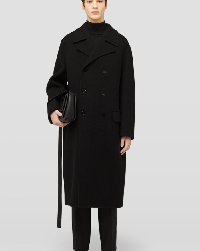 Half-lined double-breasted felted virgin wool coat