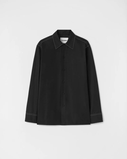 Long sleeved cotton shirt with contrast stitching