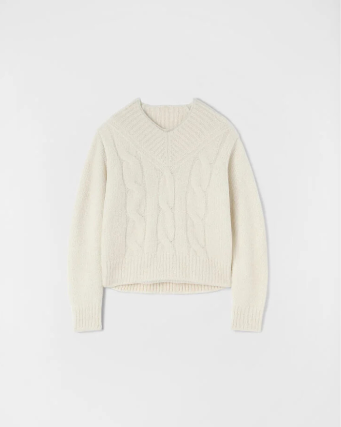 Long-sleeved mohair and alpaca sweater with superfine knitted wool outer layer