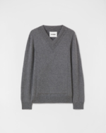 Long-sleeved merino wool sweater with front padded plastron