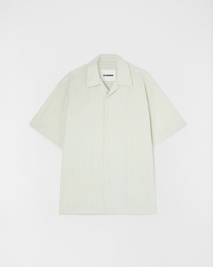 Short-sleeved striped cotton poplin shirt