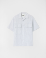 Short-sleeved striped cotton shirt with large patch pockets