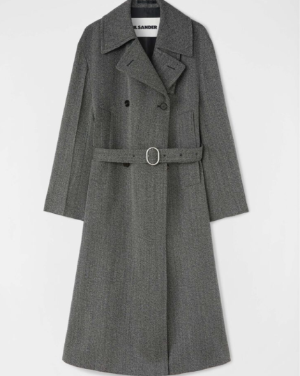 Double-breasted mélange wool coat with detachable belt