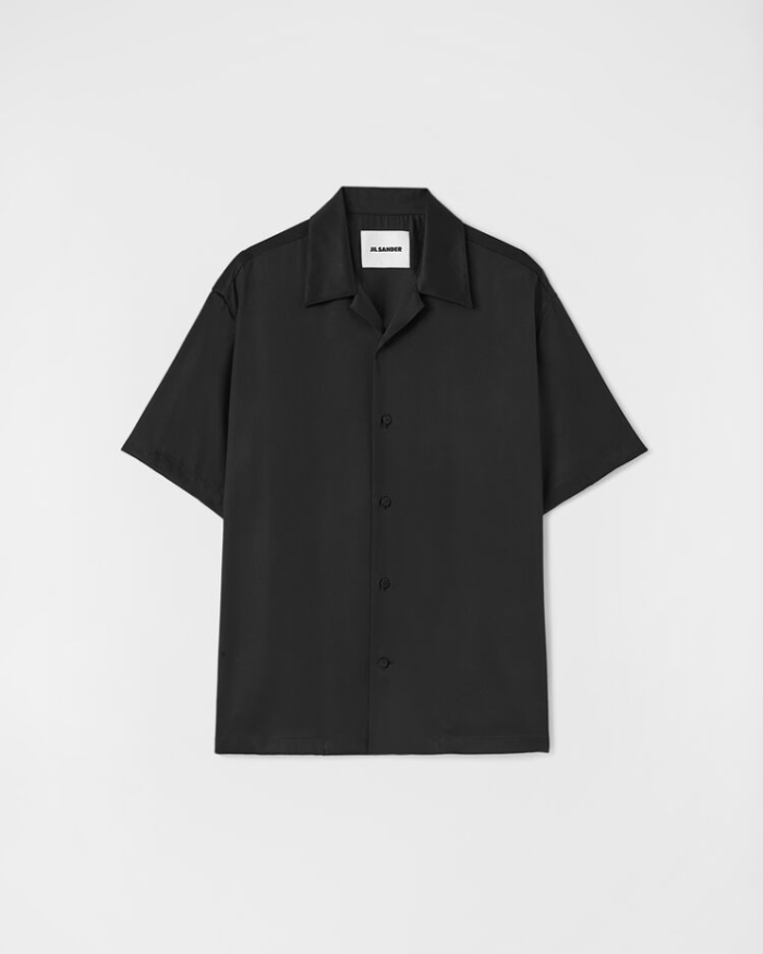 Short-sleeved viscose and silk twill shirt