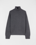 Long-sleeved virgin and yak wool sweater with high ribbed neck