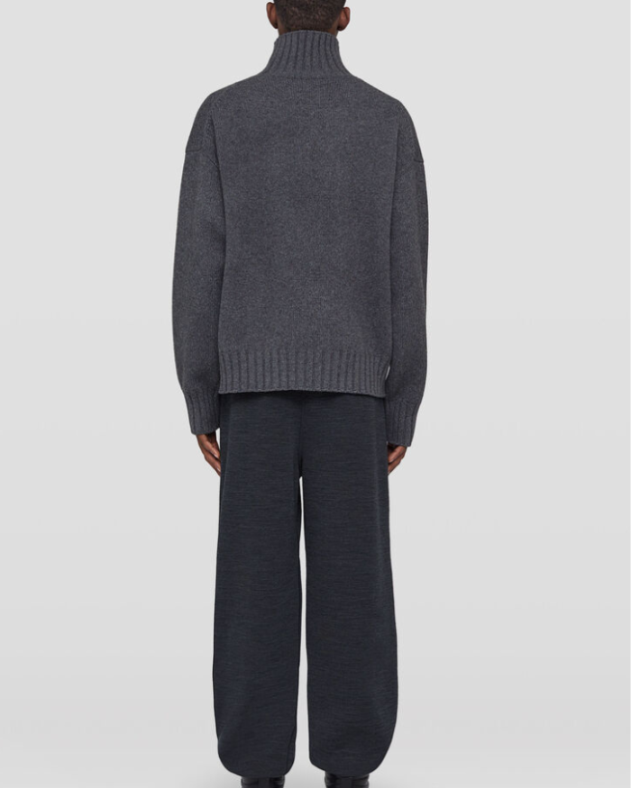 Long-sleeved virgin and yak wool sweater with high ribbed neck