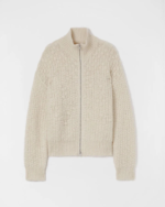 Long-sleeved mohair and alpaca sweater with irregular stitching and front zip closure