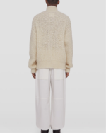 Long-sleeved mohair and alpaca sweater with irregular stitching and front zip closure