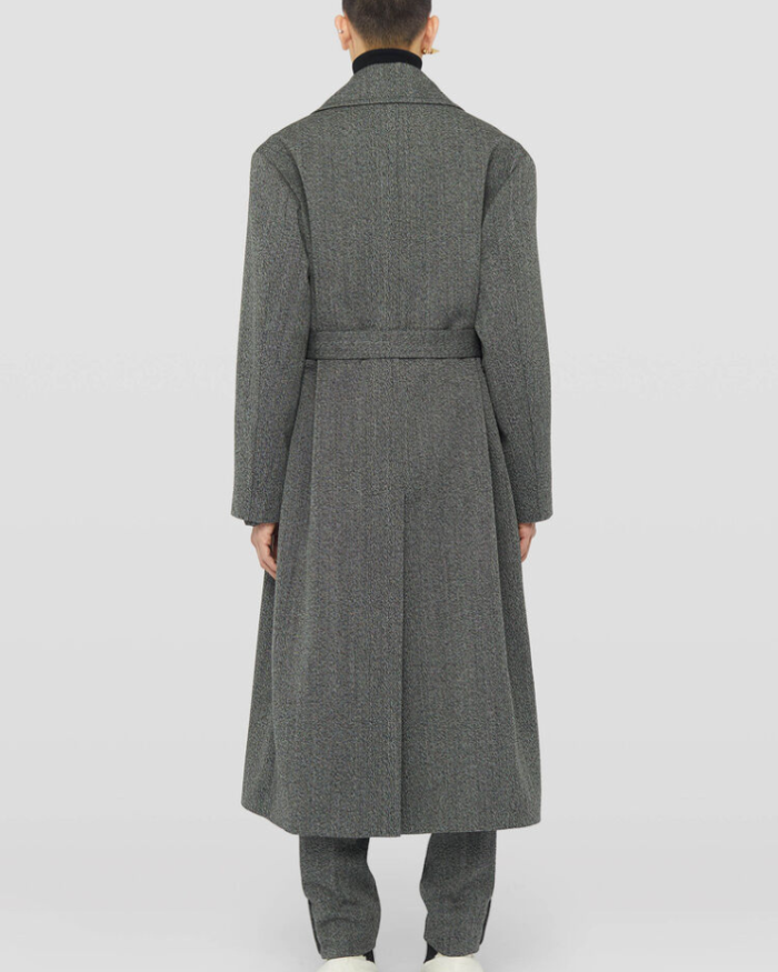 Double-breasted mélange wool coat with detachable belt