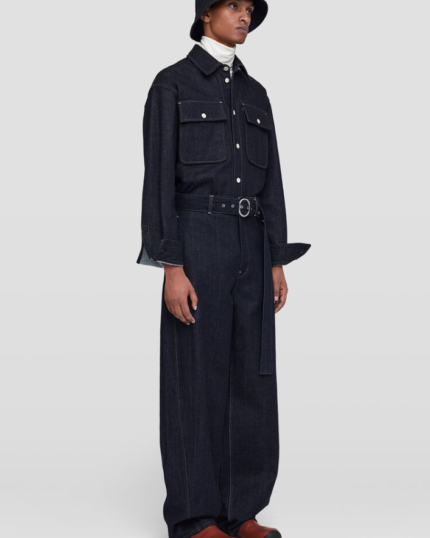 Long sleeved Japanese raw denim overshirt with patch pockets
