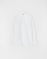 Long-sleeved cotton poplin shirt with centre back pleat, stitch detail and embroidered Jil Sander monogram
